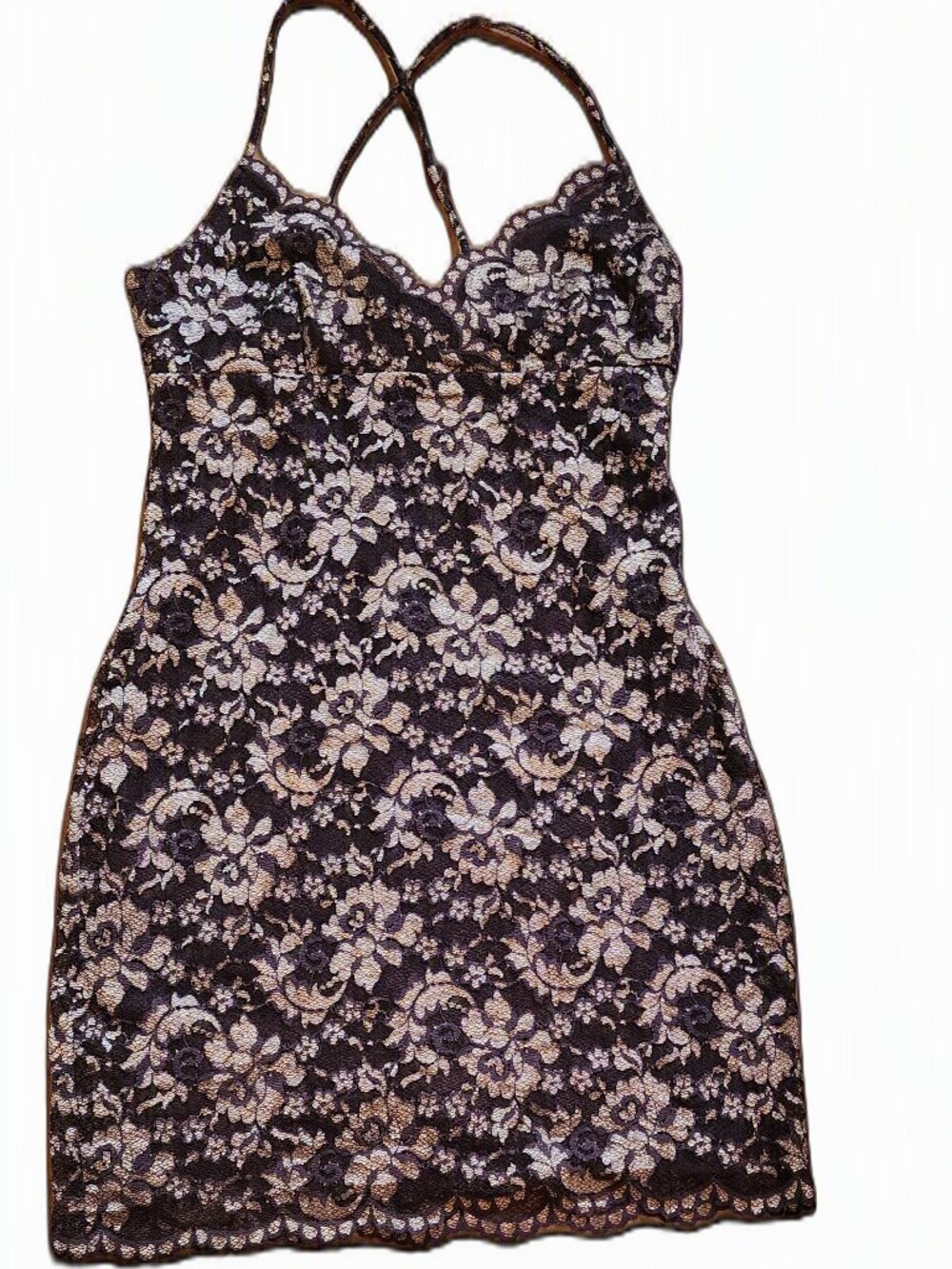 Hugo Buscati Collection Chocolate and Gold Lace Cocktail Dress. Size M